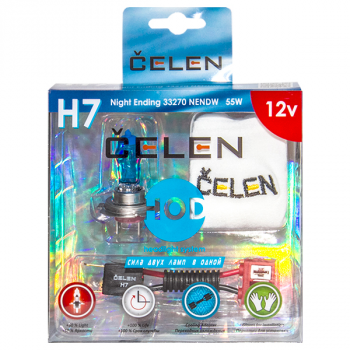 Галогенная лампа CELEN HOD H7 33270 NENDW 12V 55W Night Ending (синяя) + 50% яркости, керамический переходник + перчатка
