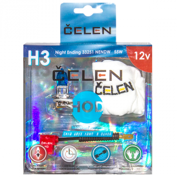 Галогенная лампа CELEN HOD H3 33251 NENDW 12V 55W Night Ending (синяя) + 50% яркости, керамический переходник + перчатка