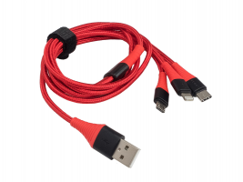 Кабель USB Aura TPC-U32R USB-micro/USB C/Lighting, 12 В, длина 1,2 м, красный