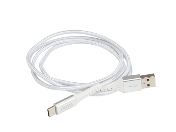 Кабель USB Aura TPC-UC2S Type-C в полиэстеровой оболочке, серебро, 1,2 метр