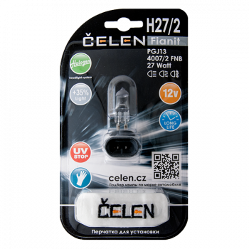 Галогенная лампа CELEN H27/2 4007/2 FNB 12V 27W Halogen Fianit (прозрачная) + 35% Long life, UV-stop, + перчатка