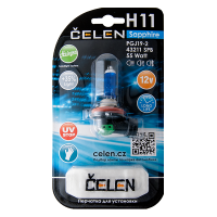 Галогенная лампа CELEN H11 43211 SPB 12V 55W Halogen Sapphire (синяя) + 35% Long life, UV-stop, + перчатка
